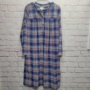 Aria Collection Blue Plaid Flannel Midi Nightgown M Cozy Super Soft Sleep Lounge